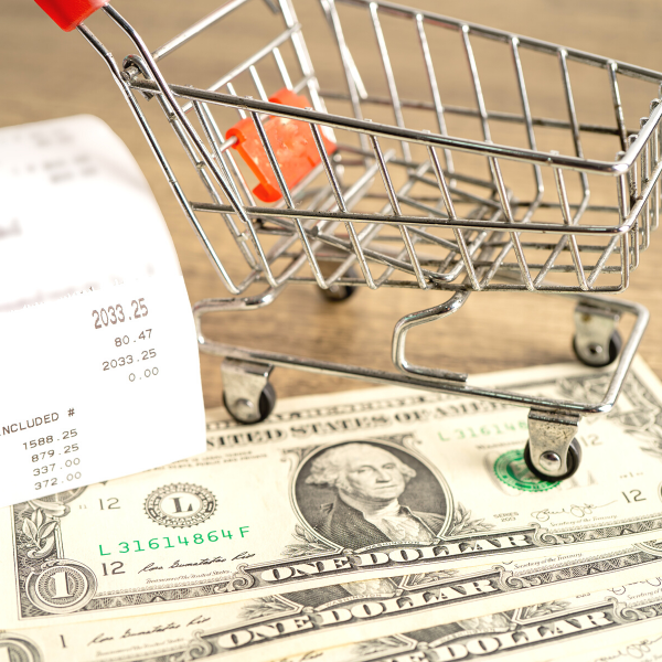 Grocery Shopping List Receipts with Shopping Cart and US Dollar