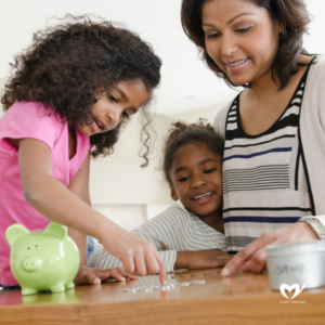mom teaching kids to save