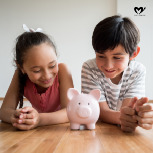 Kids saving money in a piggybank