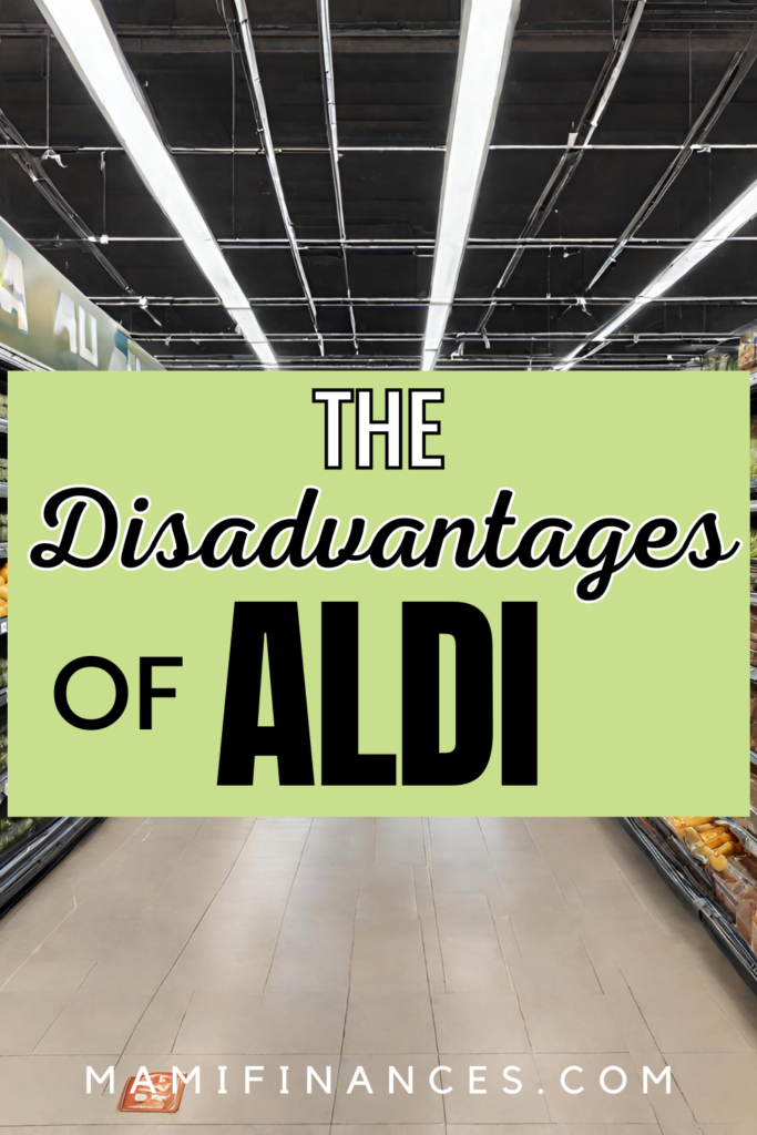 an image of supermarket lane with text: "the disadvantage of Aldi"