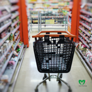 a grocery cart in a lane