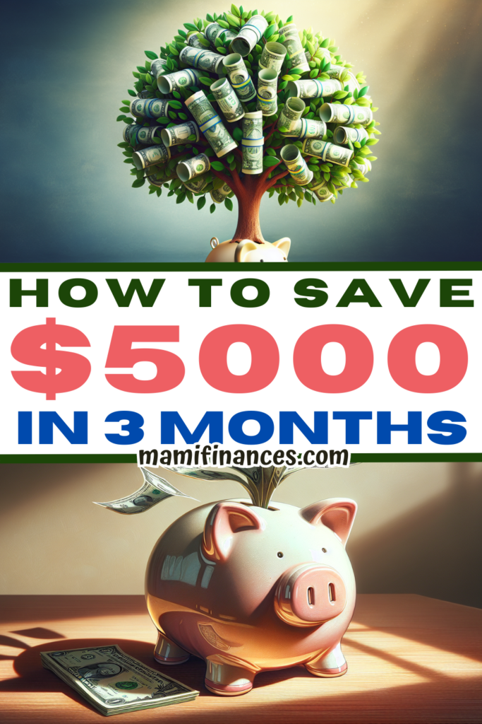collage images with text: "How to Save $5000 in 3 Months"