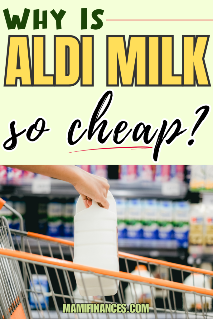 Person Putting Milk in a Cart with text: "Why Is Aldi Milk So Cheap"